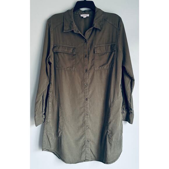 Evereve Shirt Dress Button Up Green - Picture 2 of 8